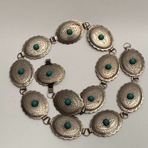 Sweet Vintage Southwest/Native Sterling Silver and Turquoise Concho Belt